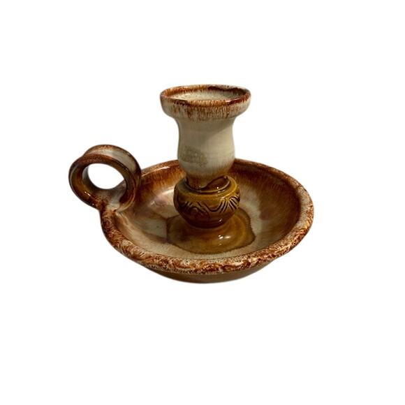 Vtg Dryden Original Pottery Pair of Candlesticks Brown Tan 3.75" Tall - Picture 2 of 8